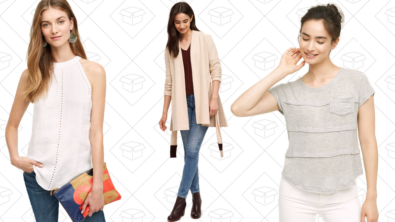 Linen Ladder Lace Tank, $70 | Denisse Wool Sweater Coat, $134 | Evie Ruffled Tee, $38